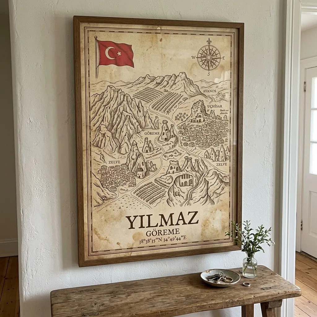 Customer photo of a framed family origins map at home