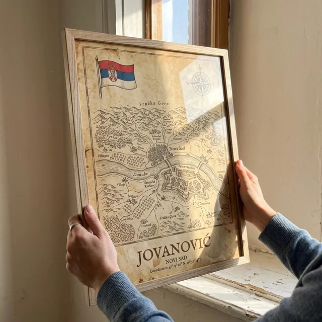 Customer photo of a framed family origins map