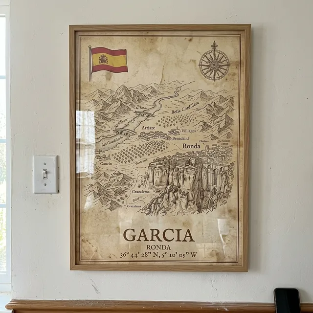 Customer photo of a framed family origins map
