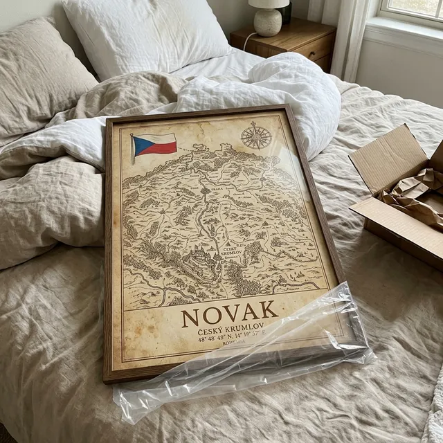 Customer photo of a framed family origins map