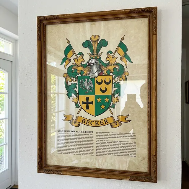 Customer photo of a framed family coat of arms