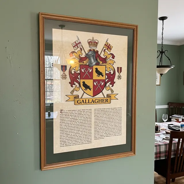 Customer photo of a framed family coat of arms
