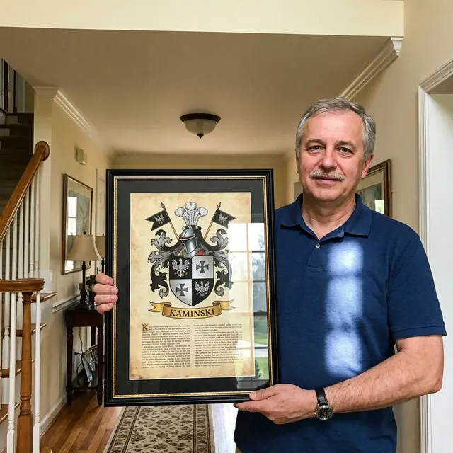 Customer photo of a framed family coat of arms