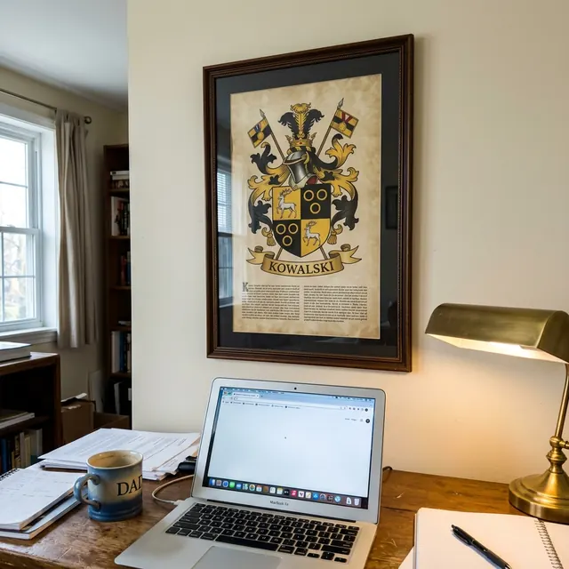 Customer photo of a framed family coat of arms