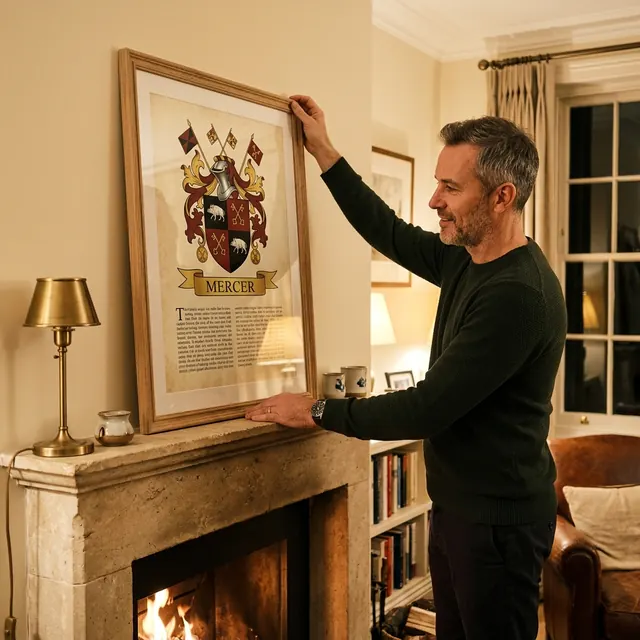Customer photo of a framed family coat of arms