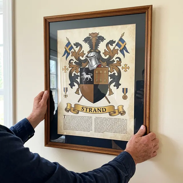 Customer photo of a framed family coat of arms