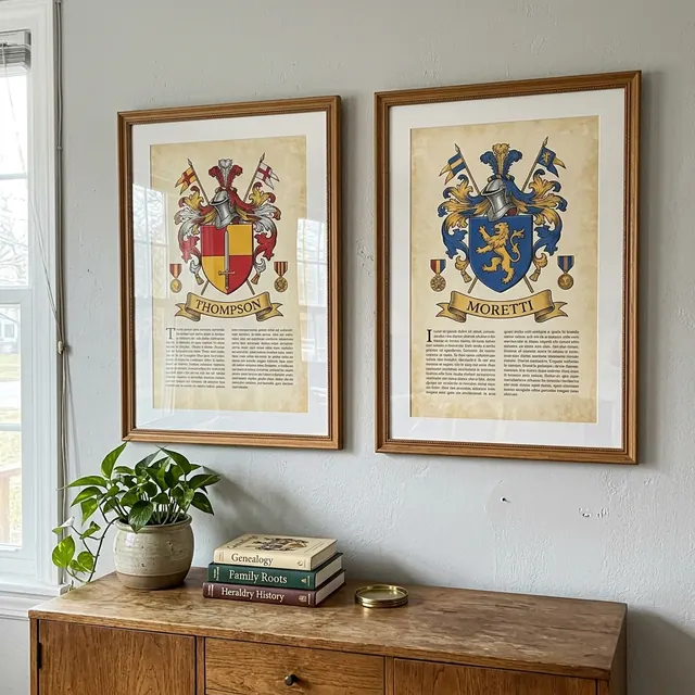 Customer photo of a framed family coat of arms