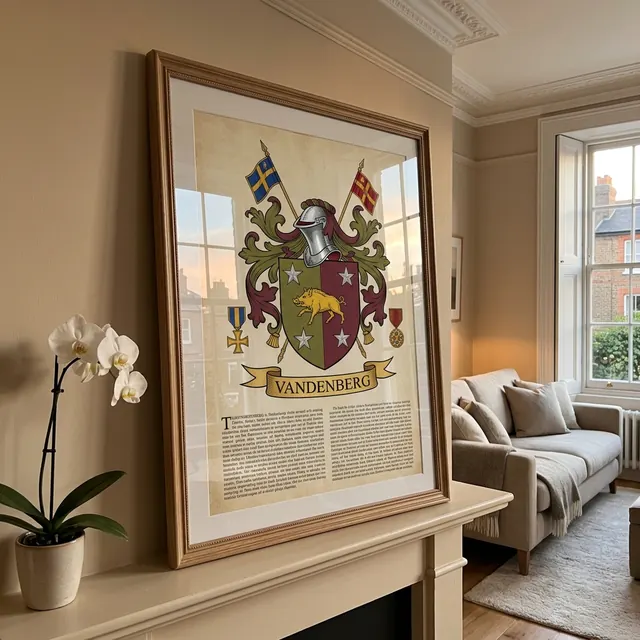 Customer photo of a framed family coat of arms